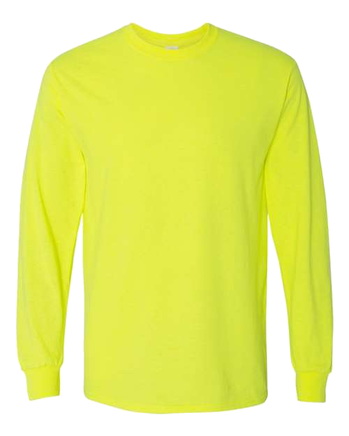 Custom printed safety green hi-vis long sleeve t-shirt for construction workers