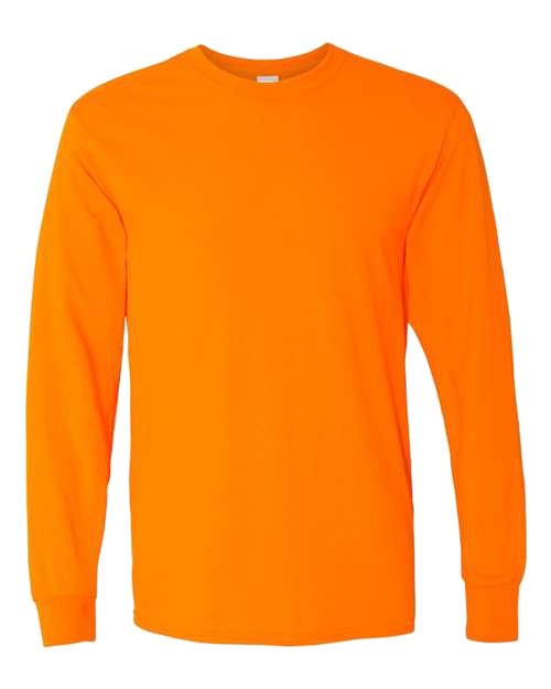 Custom printed safety orange hi-vis long sleeve t-shirt for construction workers