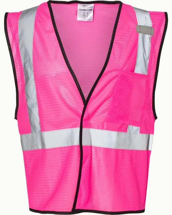 Custom printed pink mesh safety vest with reflective tape for Las Vegas construction crews