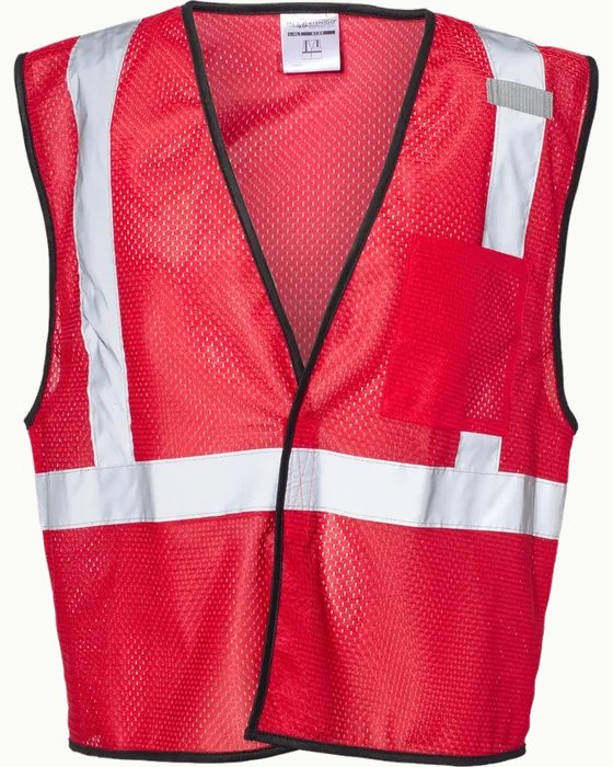 Custom printed red mesh safety vest with reflective tape for Las Vegas construction crews