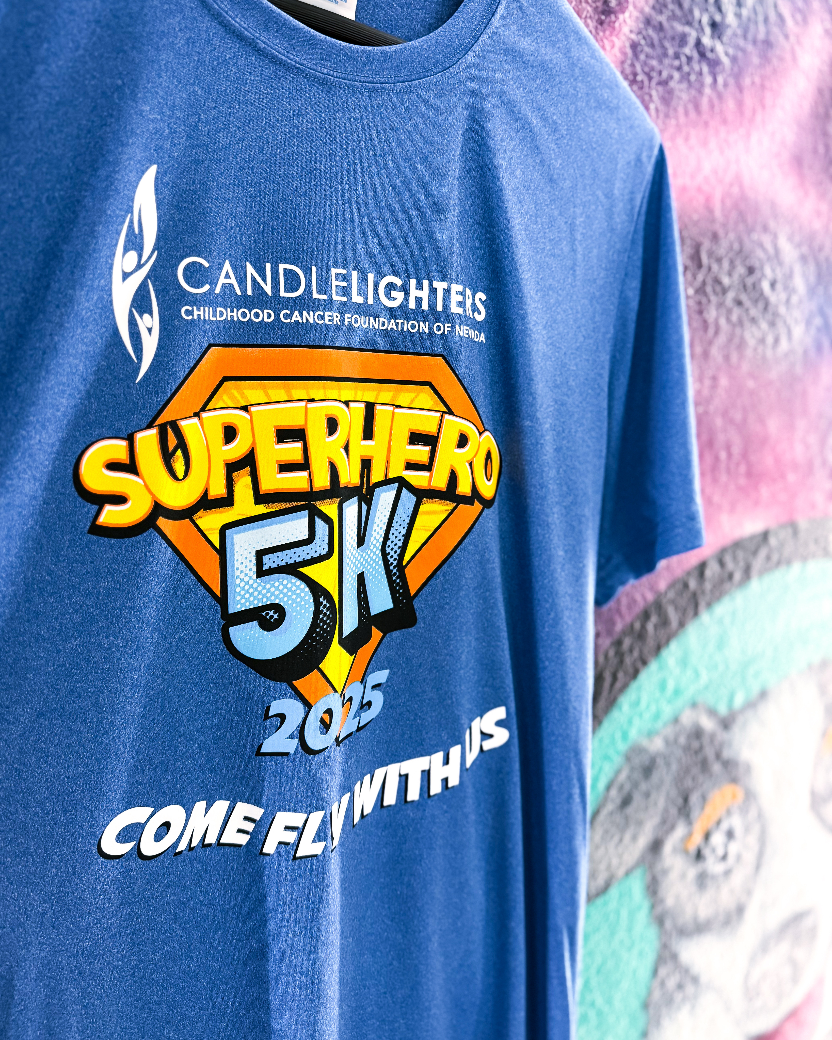 Candlelighters Superhero 5K printed blue shirt