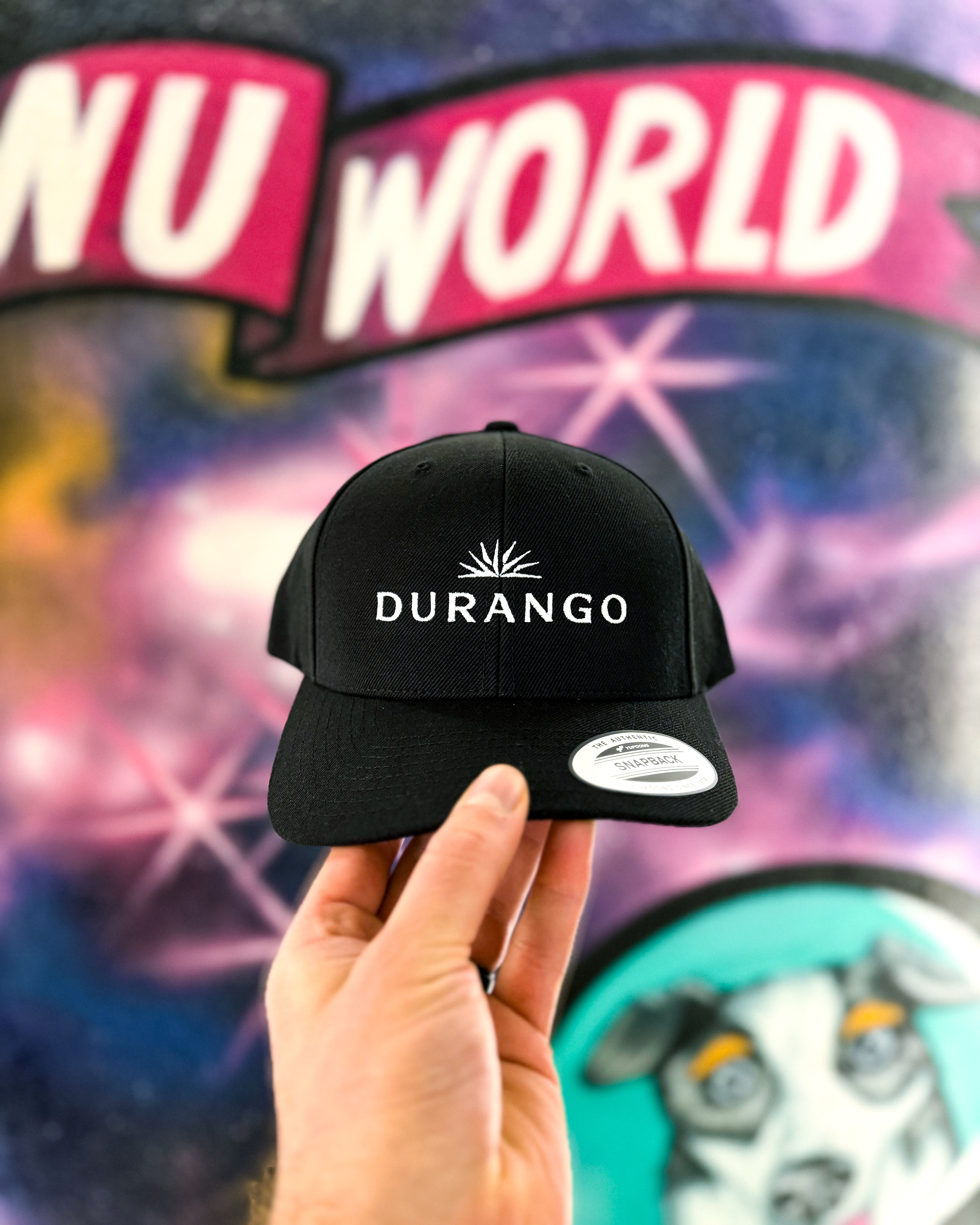 Black Durango hat with a white embroidered logo